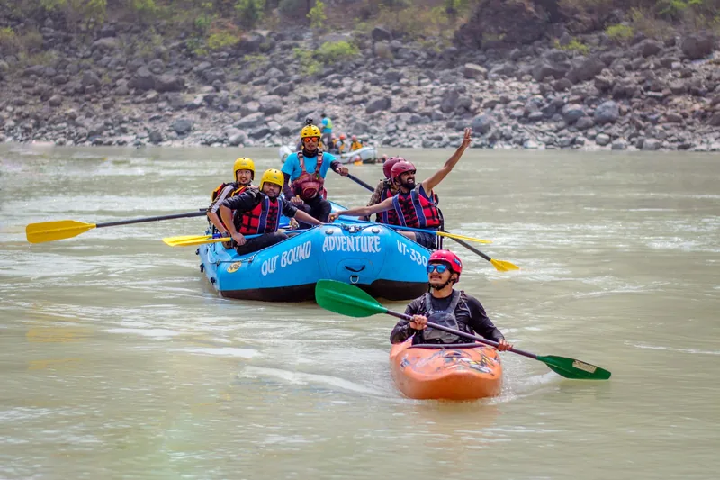 Team white-water rafting on the Ganga at Rishikesh