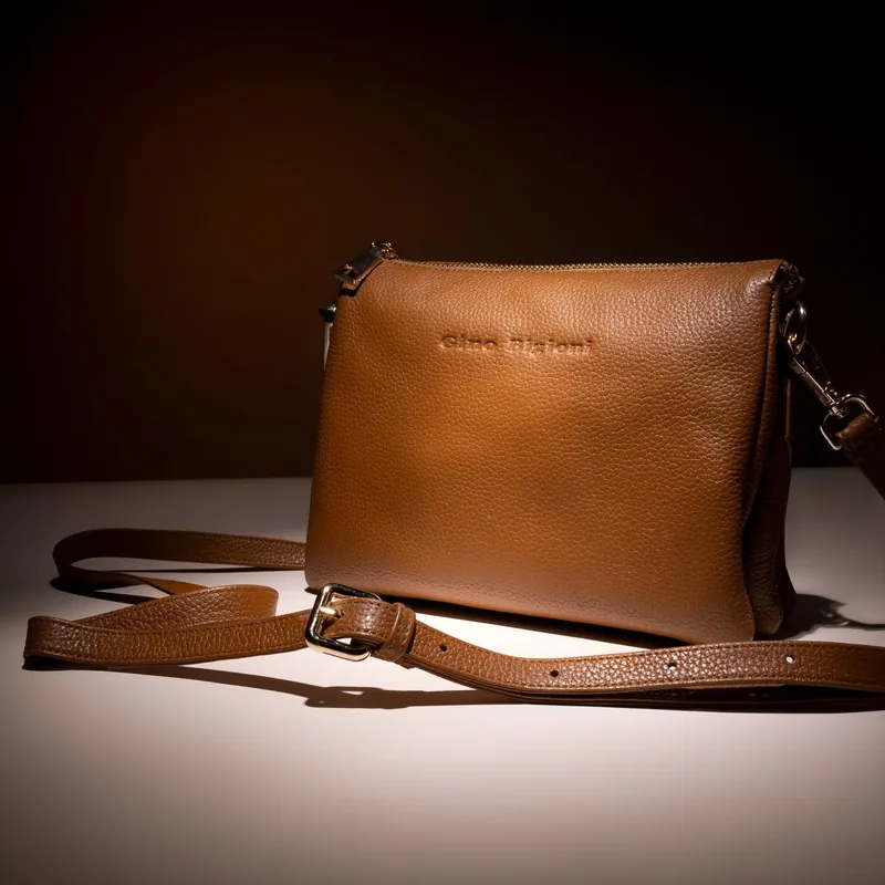 Soft leather shoulder bag in a neutral tone