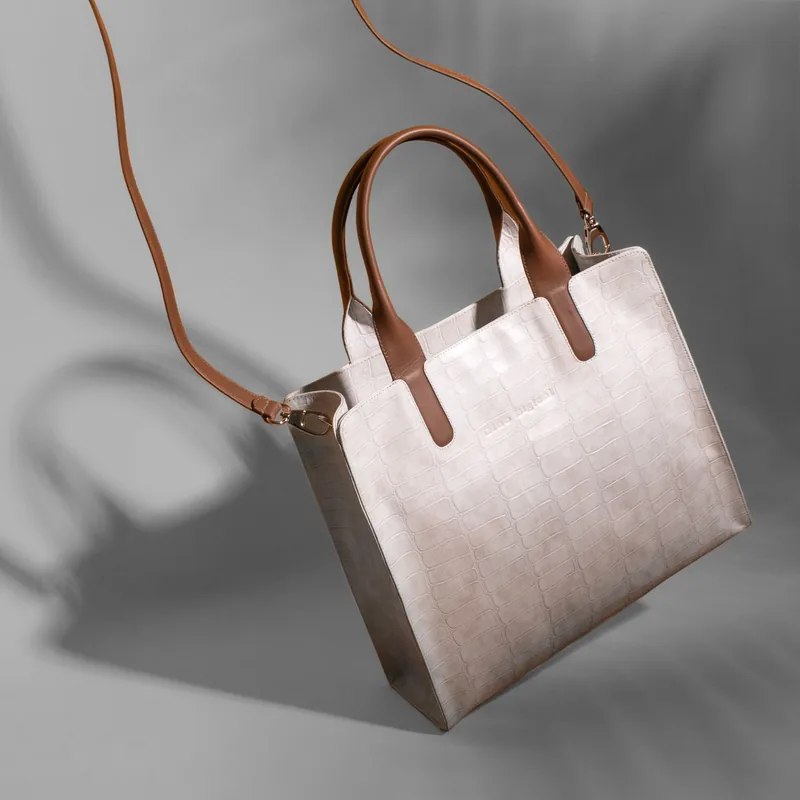 Structured beige tote bag
