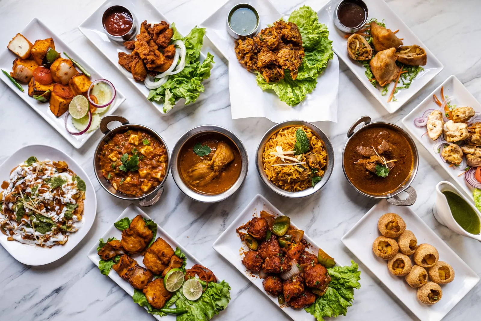 A platter of biryani and tandoori dishes