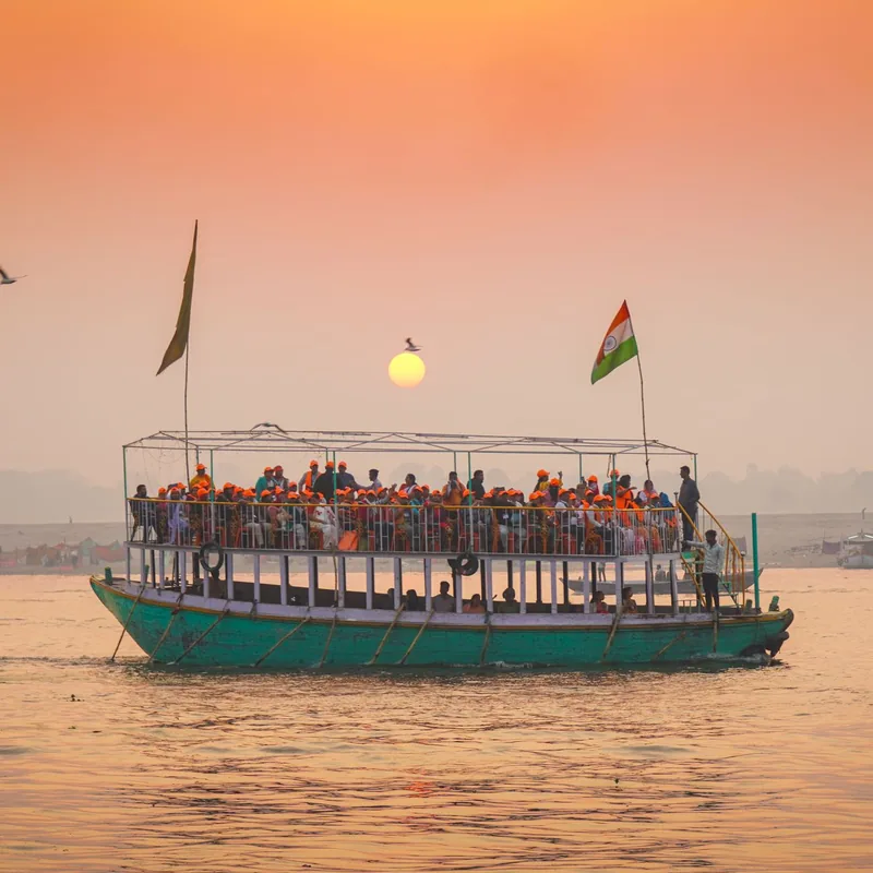 Sunset over the Ganges ghats at Varanasi, Uttar Pradesh