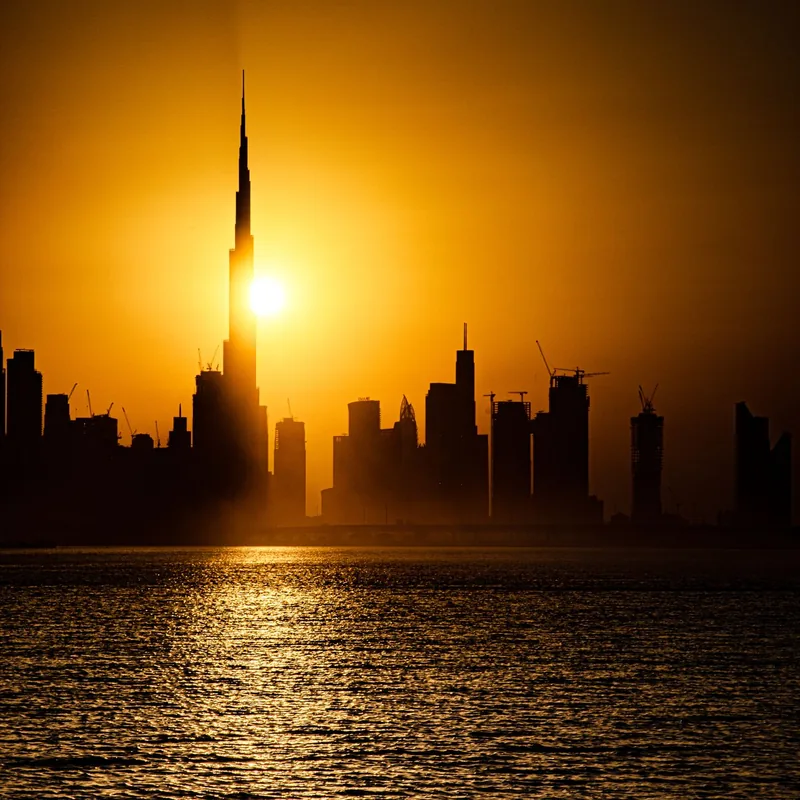 Dubai skyline at dusk, United Arab Emirates