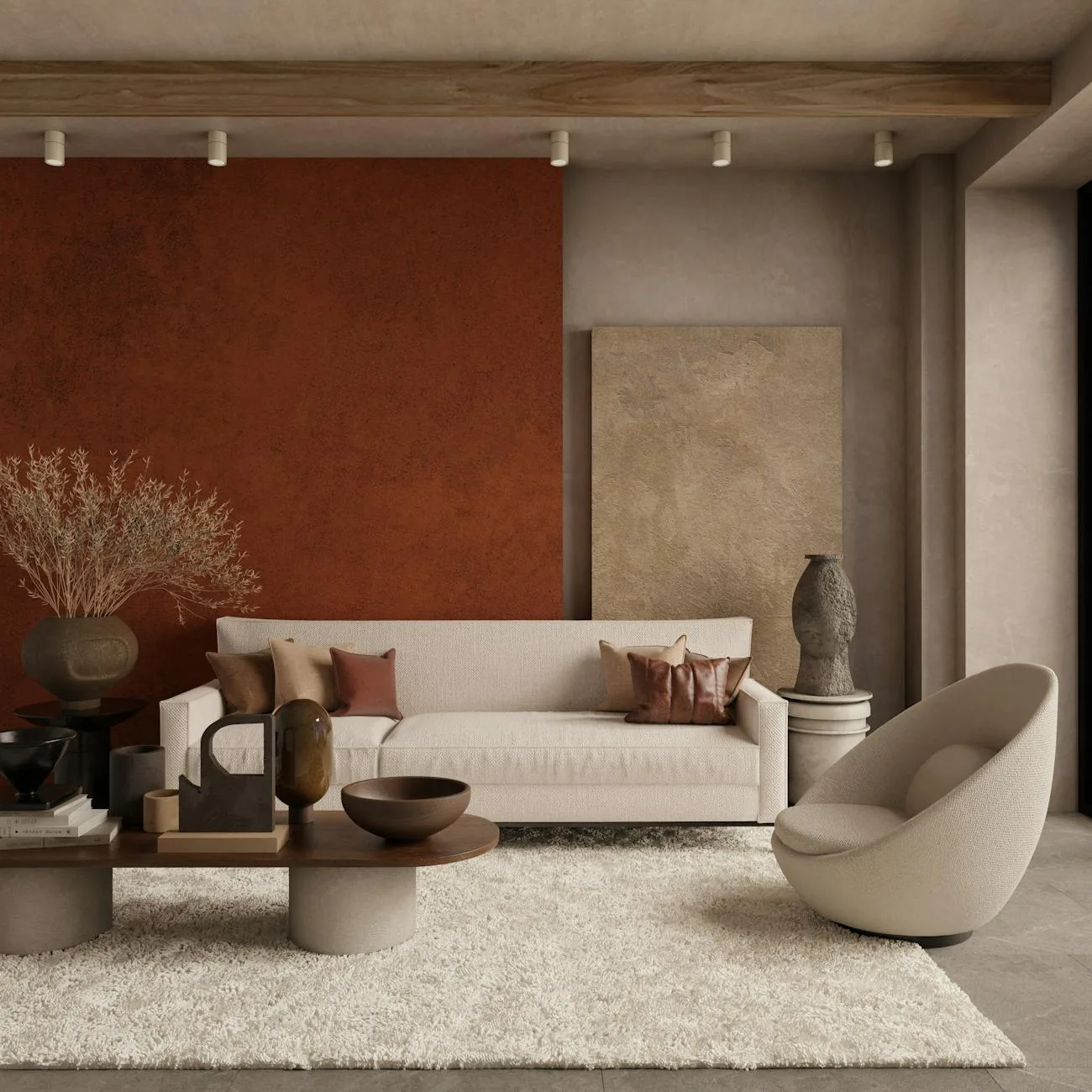 A finished rug styled in a cosy room